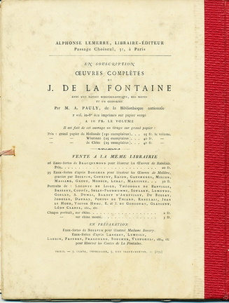 Dos de la pochette des Fables de La Fontaine