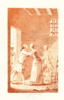 Le chevalier des Grieux rend visite à Manon Lescaut dans sa prison (en rouge)